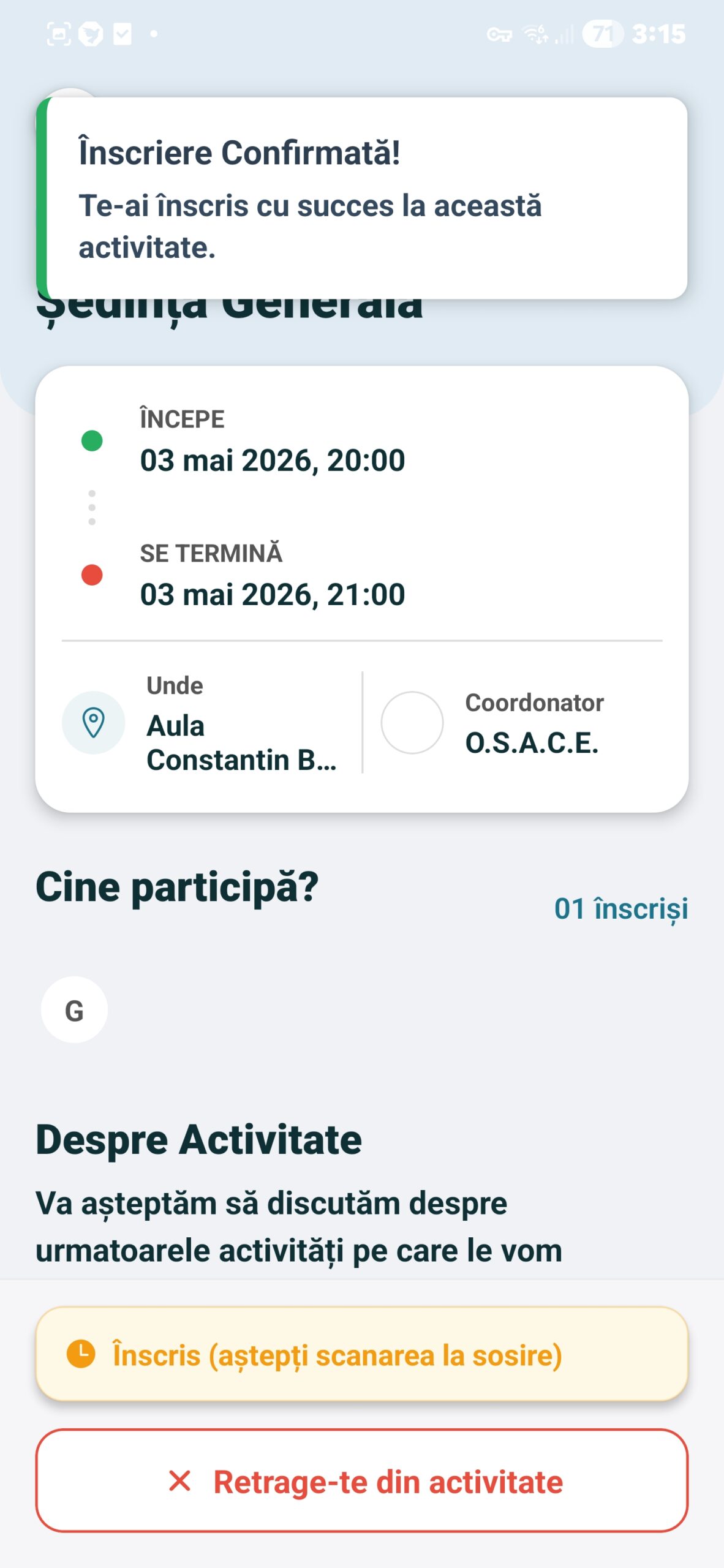 Detalii Eveniment si QR